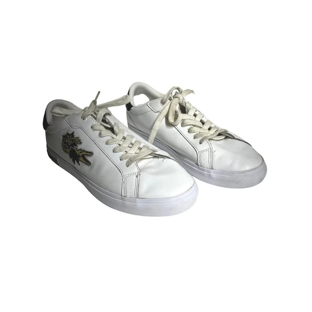 Lacoste Sneakers shoes White Green Crocodile Logo Lace Up Low Top Mens Size 9.5‎